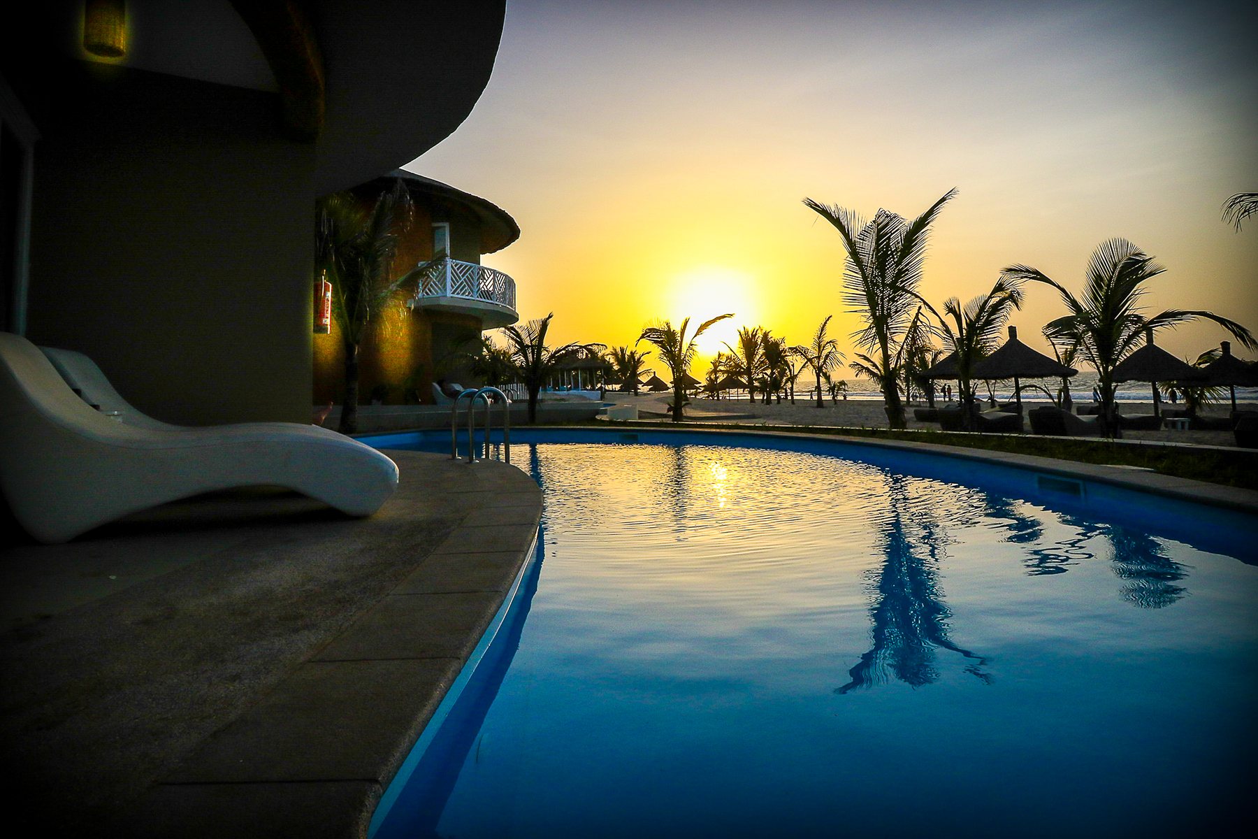 Balafon Beach Resort exterior and tropical resort grounds in Kololi, The Gambia
